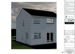 Survey rear view for two storey extension to house in Gloucester