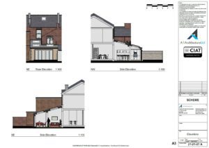 Scheme design sections for single storey extension to house in Cheltenham