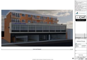 Scheme design front view from commercial to flat conversion in Stroud Gloucestershire